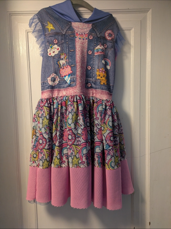 Nickelodeon Other - Nickelodeon Pink and Purple Unicorn & Donut Layered Dress with Denim Vest Print
